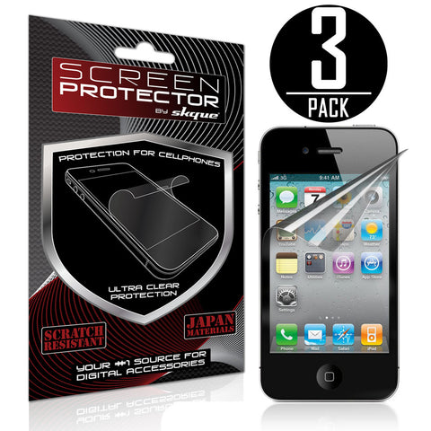 Skque&reg; Transparent Clear Screen Protector for iPhone 4 4G HD with Lint Cleaning Cloth - 3 Pack