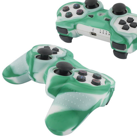 Skque Silicone Soft Protective Case Cover for Sony PlayStation 3 Controller, Camo Pattern, Green, White