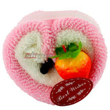 Skque Mini Heart with Strawberry Top Ornament Cute Cake Towel-color in Pink